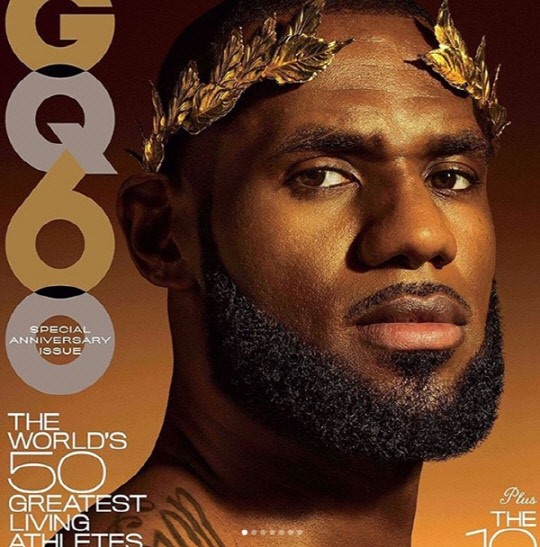 르브론 제임스가 남성 패션 매거진 GQ의 60주년 표지 모델로 찍은 사진이다. <GQ>